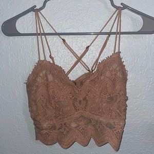 Tan lacy crop top